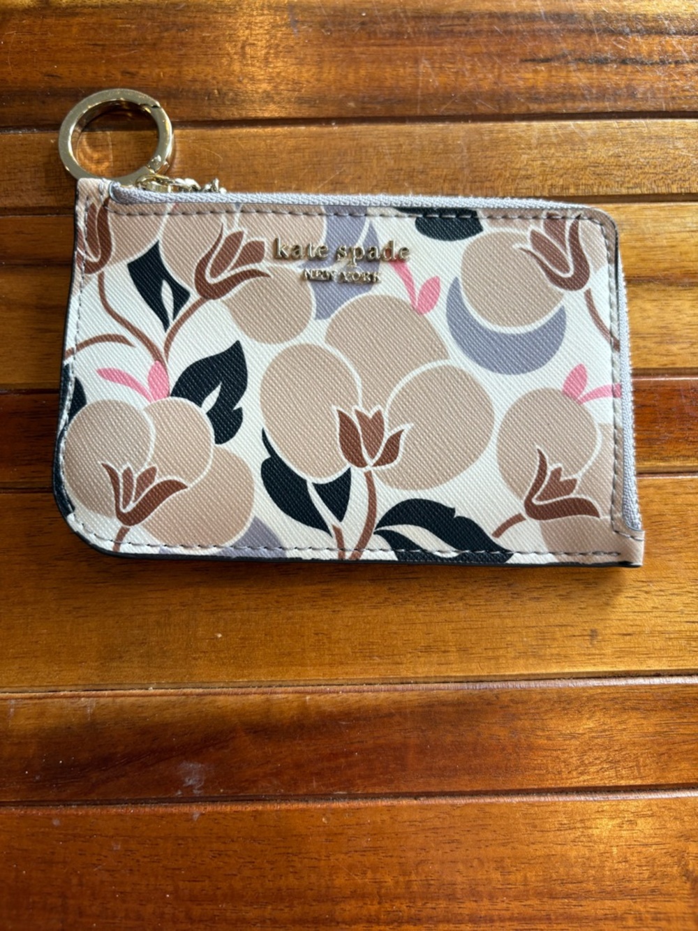 Kate Spade Cameron Medium L-Zip Card Holder, Wallet Key Ring Breezy Floral